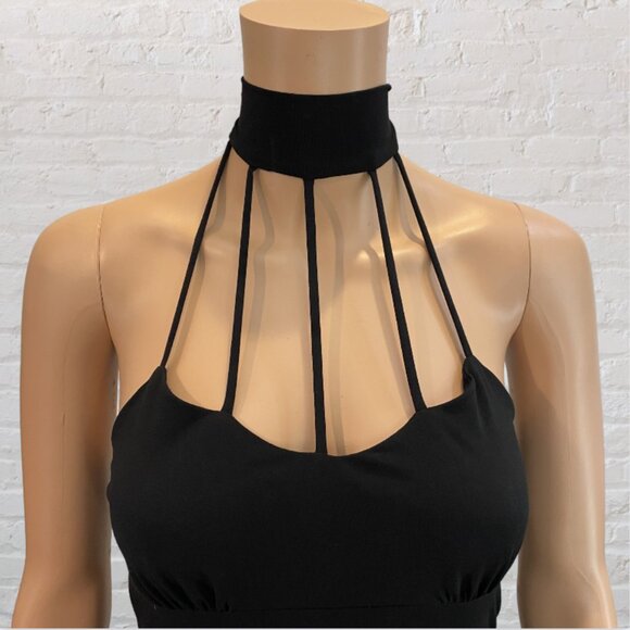 VINTAGE BODY CENTRAL -- Black Cocktail Dress, Knee-Length w/Strappy Halter Neck - Picture 5 of 16